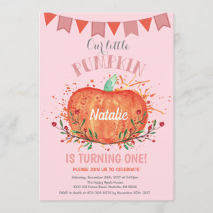 Girl Pumpkin Birthday Invitation Orange and Pink