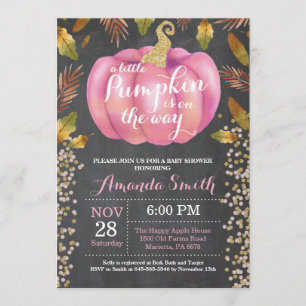 Girl Pumpkin Fall Baby Shower Gold Glitter Invitation