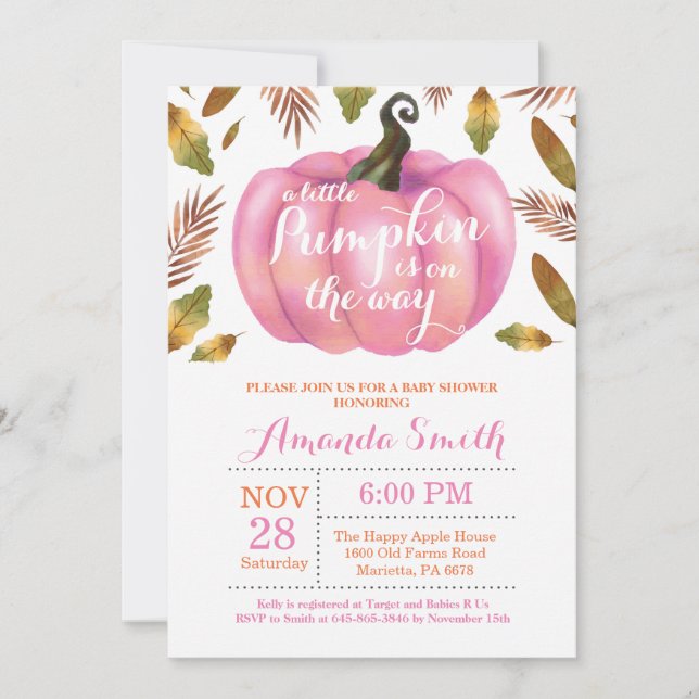 Girl Pumpkin Fall Baby Shower Invitation (Front)