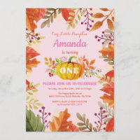 Girl Pumpkin Fall Birthday Invitation