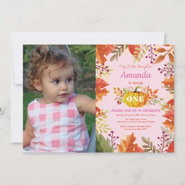 Girl Pumpkin Fall Birthday Invitation (Front)
