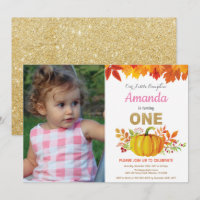 Girl Pumpkin Fall First Birthday Gold Glitter