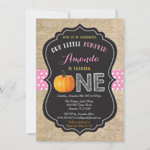 Girl Pumpkin First Birthday Invitation Burlap