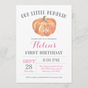 Girl Pumpkin First Birthday Invitation Pink