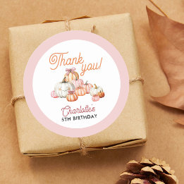 Girl Pumpkin Patch Bows Birthday Party Classic Round Sticker