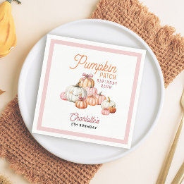 Girl Pumpkin Patch Bows Birthday Party Napkin
