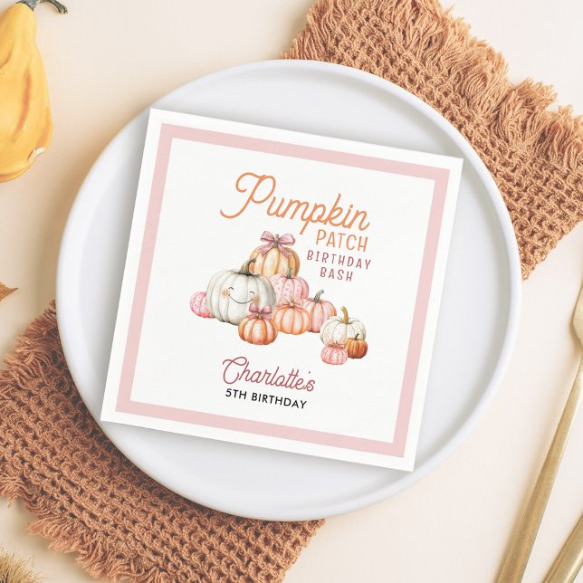 Girl Pumpkin Patch Bows Birthday Party Napkin (Creator Uploaded)