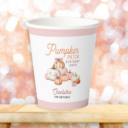 Girl Pumpkin Patch Bows Birthday Party Paper Cups