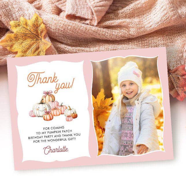 Girl Pumpkin Patch Bows Birthday Party Thank You (Creator Uploaded)