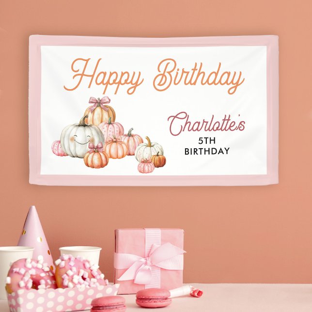 Girl Pumpkin Patch Bows Happy Birthday Party Banner (Creator Uploaded)