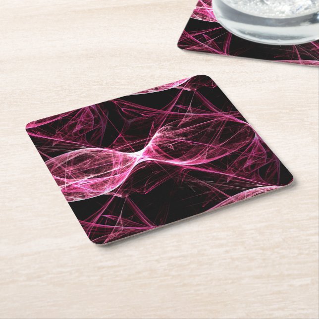 Girl Punk Rock Pink Energy Waves Square Paper Coaster (Angled)