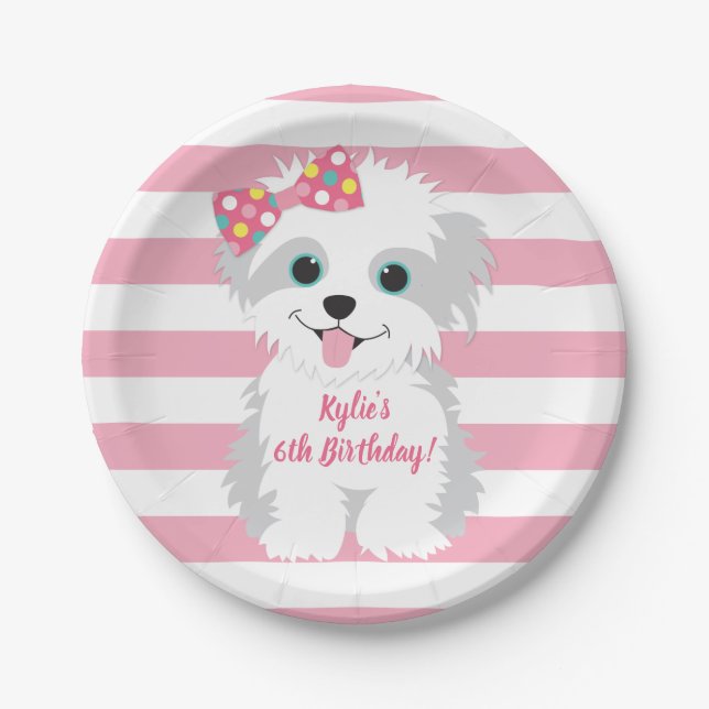 Girl Puppy Birthday Party Paper Plate (Front)