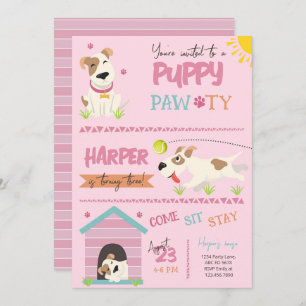Girl Puppy Birthday Pawty Invitation