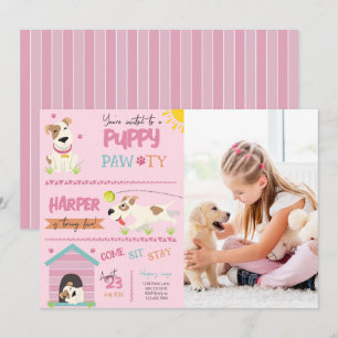 Girl Puppy Birthday Pawty Photo Invitation