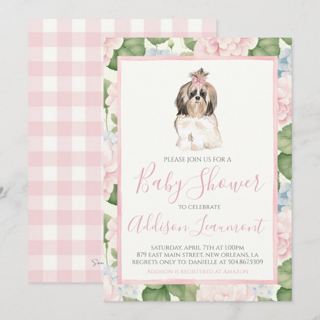Girl Puppy Dog Baby Shower Invitation (Front/Back)