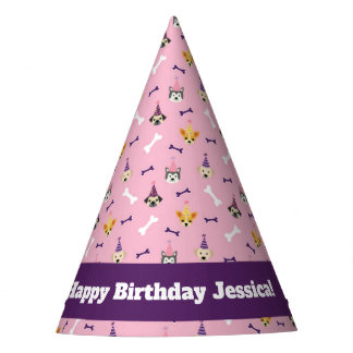 Girl Puppy Party, Pink and Purple Dog Birthday Party Hat