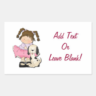 Girl & Puppy (Pink) Rectangular Sticker
