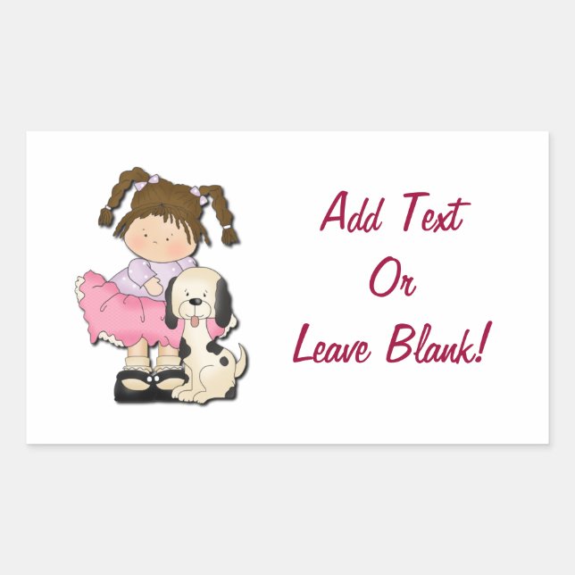 Girl & Puppy (Pink) Rectangular Sticker (Front)