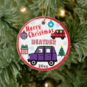 Girl Purple and Red Cars Blue PHOTO NAME Ceramic Tree Decoration