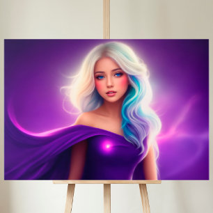 Girl purple blonde neon elegant pink lady art canvas print