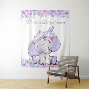 Girl Purple Boho Elephant Baby Shower L Backdrop Tapestry