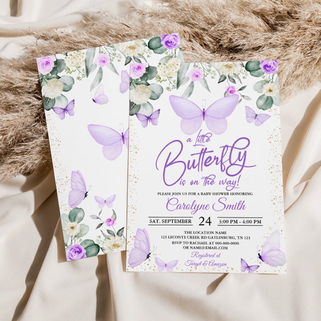Girl Purple Butterfly Baby Shower Invitation (Creator Uploaded)