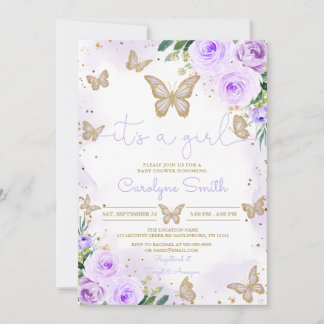 Girl Purple Butterfly Baby Shower Invitation