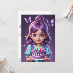 Girl purple butterfly birthday invitations