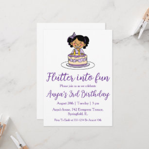Girl purple butterfly birthday invitations