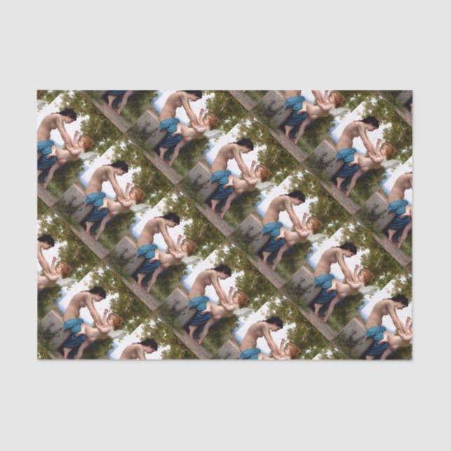 Girl Pushing Cupid Valentine Bouguereau Painting Tissue Paper (Front)