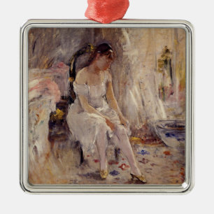 Girl Putting on Her Stockings (by Berthe Morisot) Metal Tree Decoration