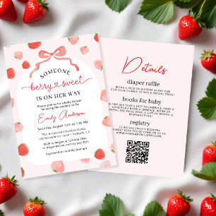 Girl QR Code Berry Sweet All in One Baby Shower Invitation