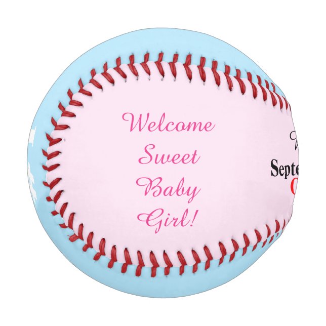 Girl Quadruplet Birth Stats Pink Blue Baseball (Front Left)