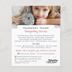 Girl & Rabbit, Babysitter, Daycare, Nursery Advert Flyer