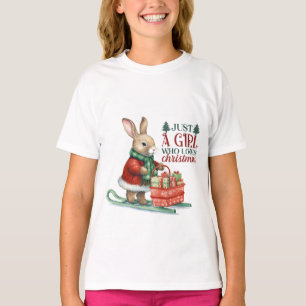Girl Rabbit Bearing Christmas Gifts On Skis T-Shirt