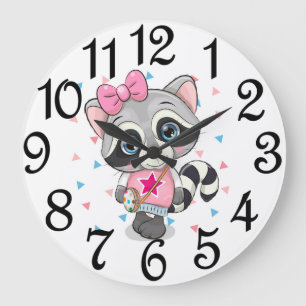  Girl Raccoon  Large Clock