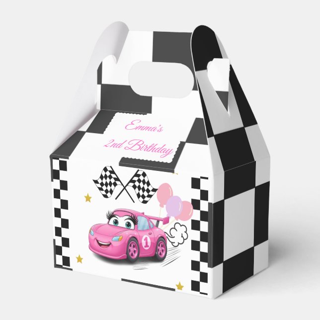 Girl Racing Birthday | Fast One & Two Fast Favour Box (Front Side)