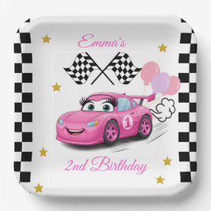 Girl Racing Birthday Plates   Fast One & Two Fast