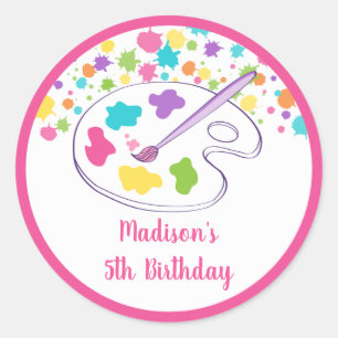 Girl Rainbow Art Party Birthday Classic Round Sticker