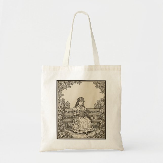 Girl Reading a Book Elegant Literature Library Tote Bag (Front)