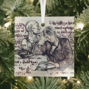 girl reading a book glass tree decoration