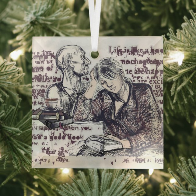 girl reading a book glass tree decoration (Insitu)