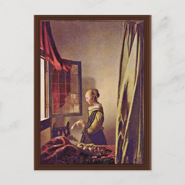 Girl Reading A Letter At An Open Window,  By Verme Postcard (Front)
