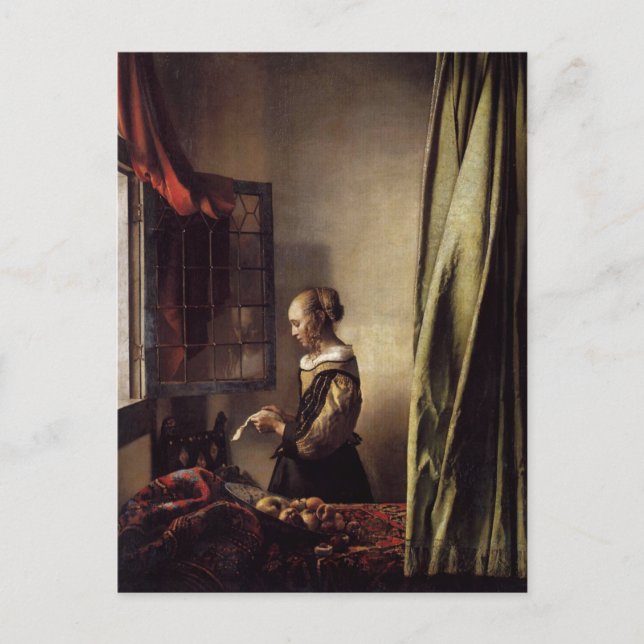Girl Reading a Letter at an Open Window Postcard (Front)