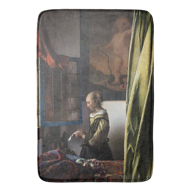 Girl Reading a Letter at an Open Window, Vermeer Bath Mat (Front Vertical)