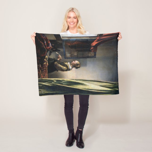 Girl Reading a Letter at an Open Window, Vermeer Fleece Blanket (In Situ)