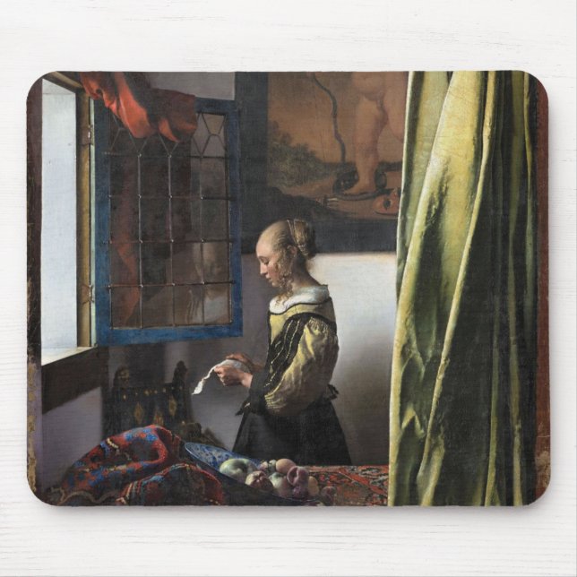 Girl Reading a Letter at an Open Window, Vermeer Mouse Mat (Front)