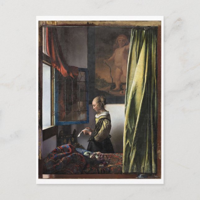 Girl Reading a Letter at an Open Window, Vermeer Postcard (Front)