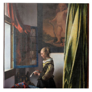 Girl Reading a Letter at an Open Window, Vermeer Tile