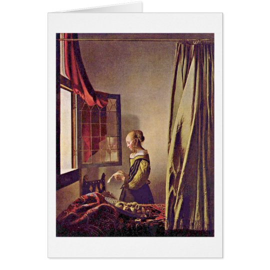 Girl Reading A Letter By Johannes Vermeer Card